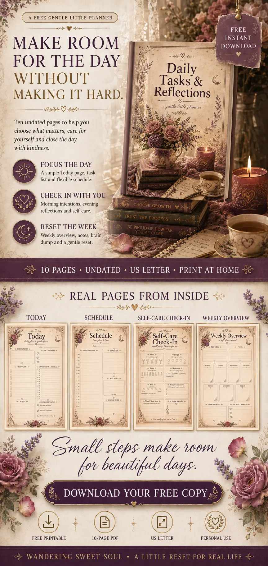 Daily Tasks & Reflections Planner — Freebie